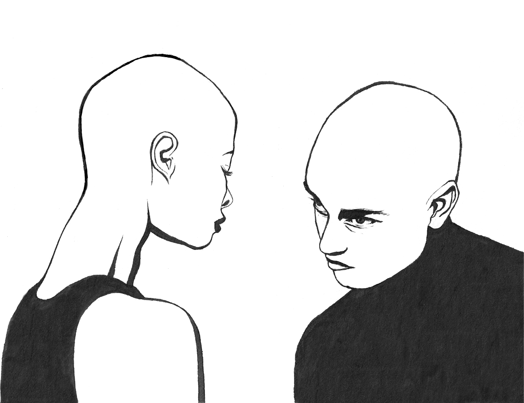 A woman and a man with a shaved head-02_mouton-sandrine_illustration